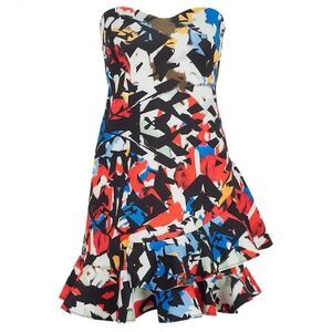 PINKO Italian Designer Strapless Print Cocktail Party Dress Made In Italy US 8